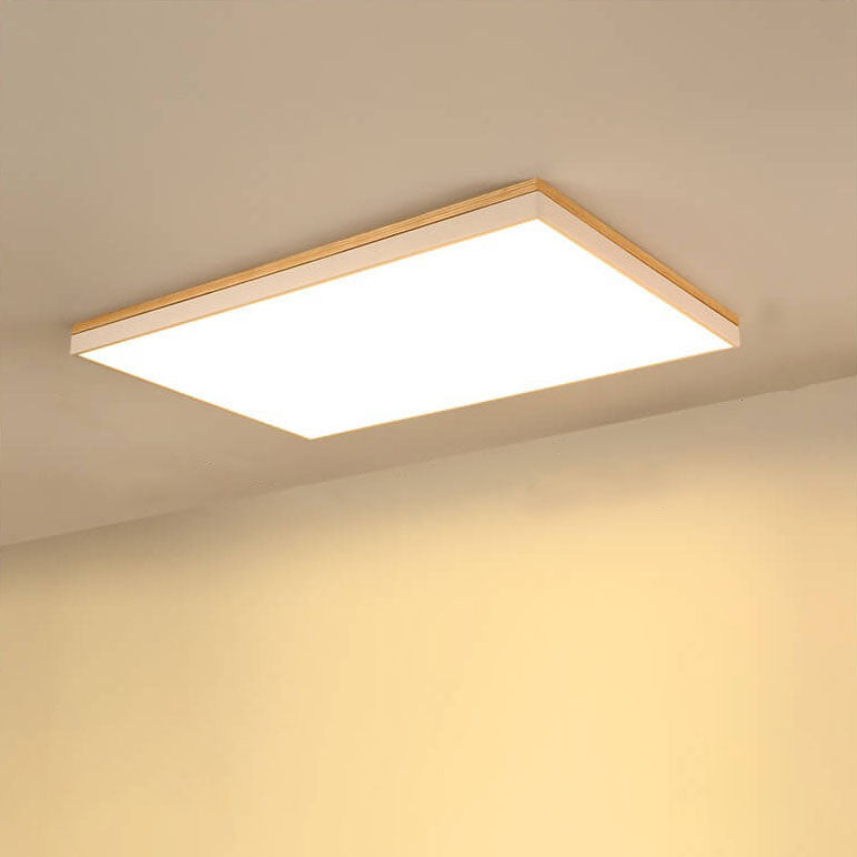 Wood Rectangle LED Flush Mount Ceiling Light for Living Room