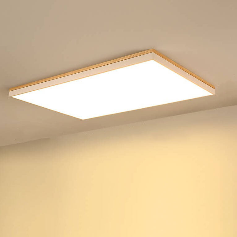 Wood Rectangle LED Flush Mount Ceiling Light for Living Room