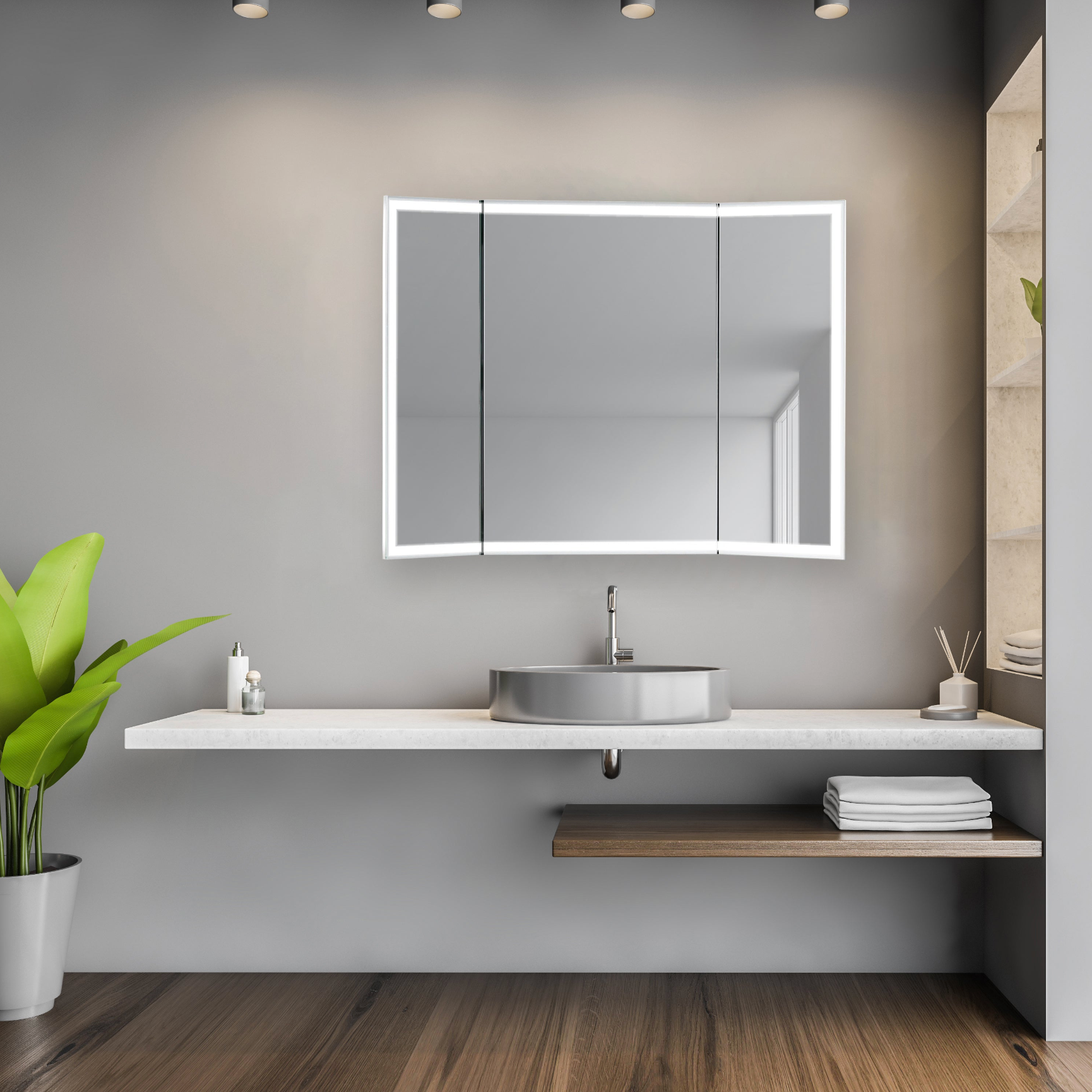 Stella Trifold LED Bathroom Vanity Mirror for bathroom vanity | Halvern