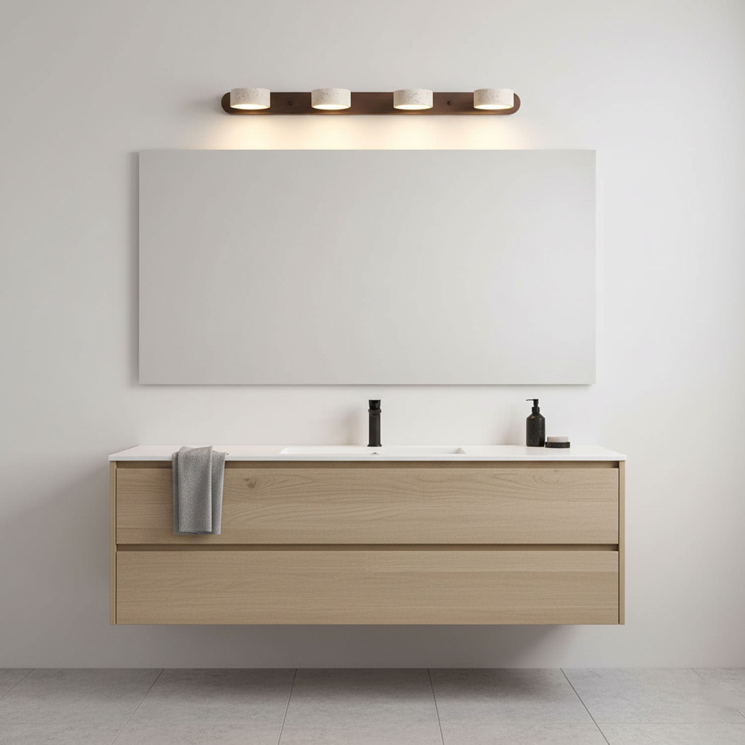 Travertine Duo Wall Light — Natural Stone & Wood Wall Sconce for Bedroom
