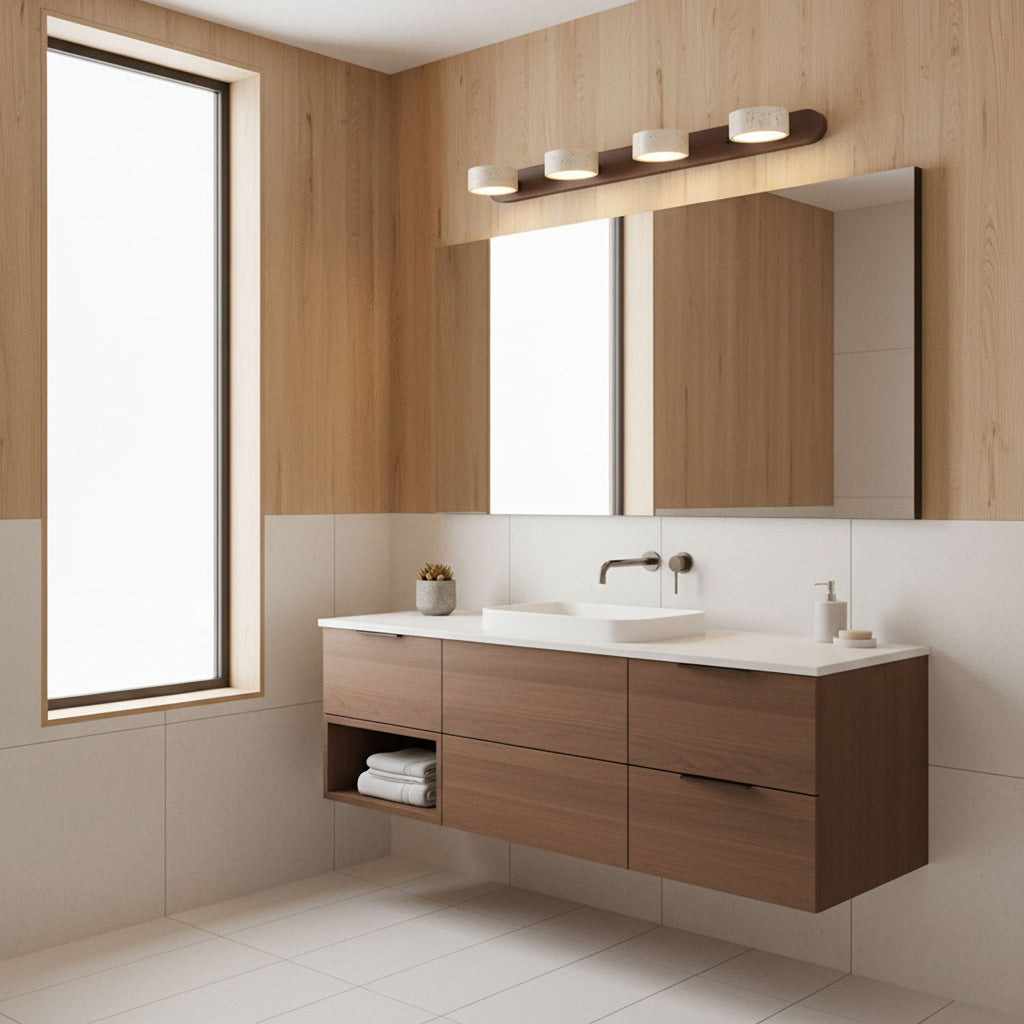 Travertine Duo Wall Light — Natural Stone & Wood Wall Sconce for Bedroom