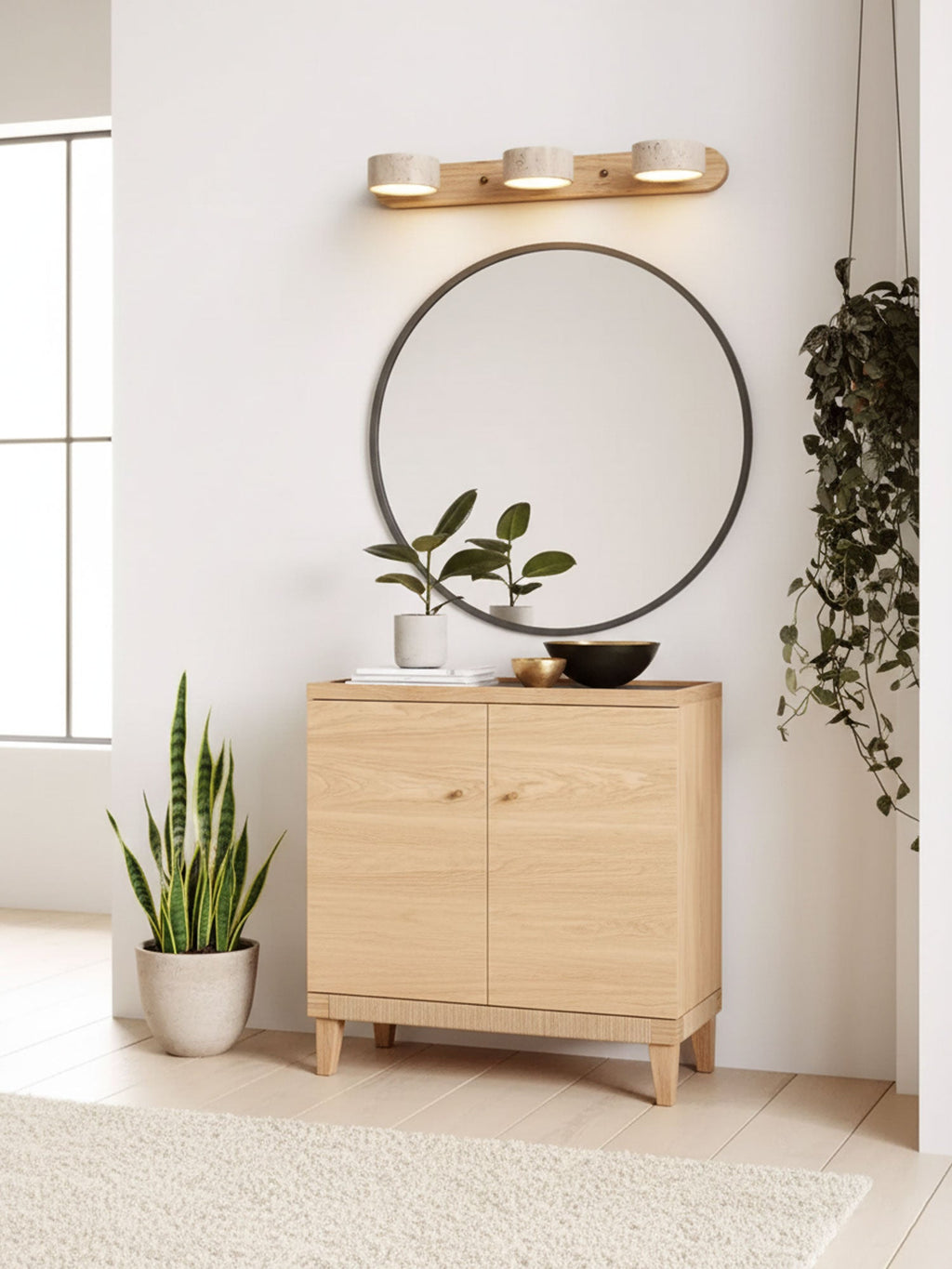 Travertine Duo Wall Light — Natural Stone & Wood Wall Sconce for Bedroom