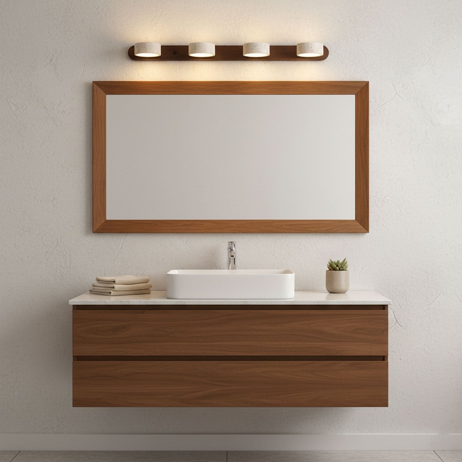 Travertine Duo Wall Light — Natural Stone & Wood Wall Sconce for Bedroom
