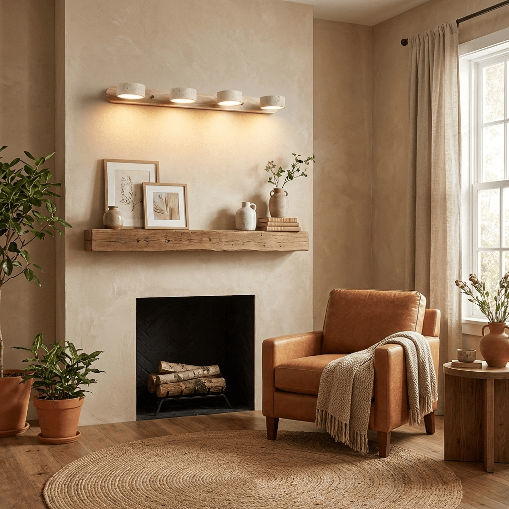 Travertine Duo Wall Light — Natural Stone & Wood Wall Sconce for Bedroom