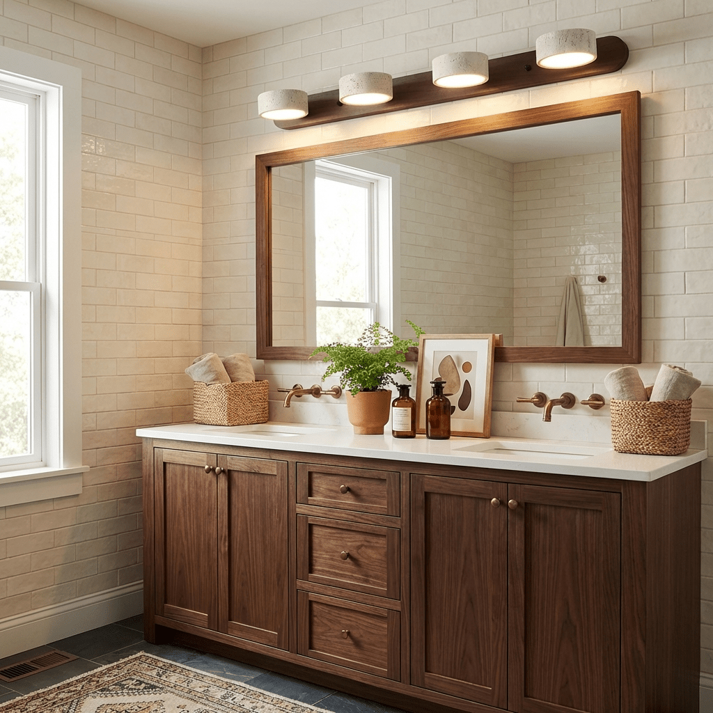 Travertine Duo Wall Light — Natural Stone & Wood Wall Sconce for Bedroom