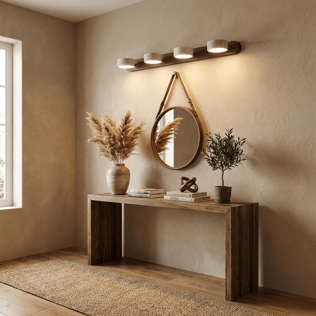 Travertine Duo Wall Light — Natural Stone & Wood Wall Sconce for Bedroom