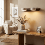 Travertine Duo Wall Light — Natural Stone & Wood Wall Sconce for Bedroom