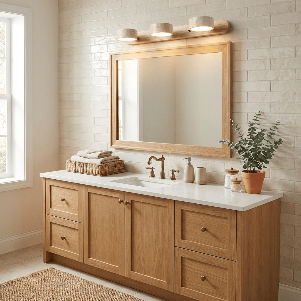 Travertine Duo Wall Light — Natural Stone & Wood Wall Sconce for Bedroom
