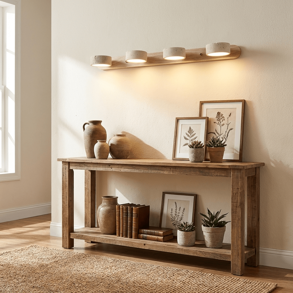 Travertine Duo Wall Light — Natural Stone & Wood Wall Sconce for Bedroom