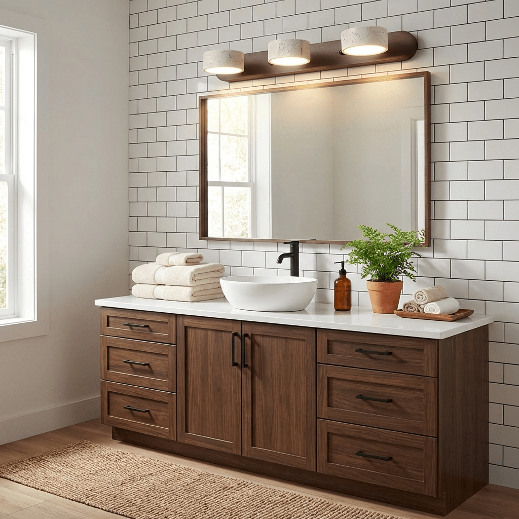 Travertine Duo Wall Light — Natural Stone & Wood Wall Sconce for Bedroom