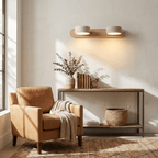 Travertine Duo Wall Light — Natural Stone & Wood Wall Sconce for Bedroom