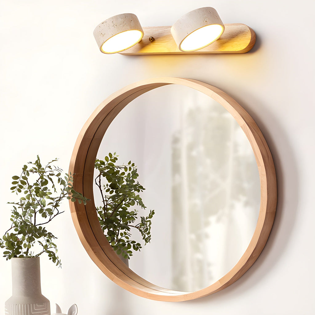 Travertine Duo Wall Light — Natural Stone & Wood Wall Sconce for Bedroom
