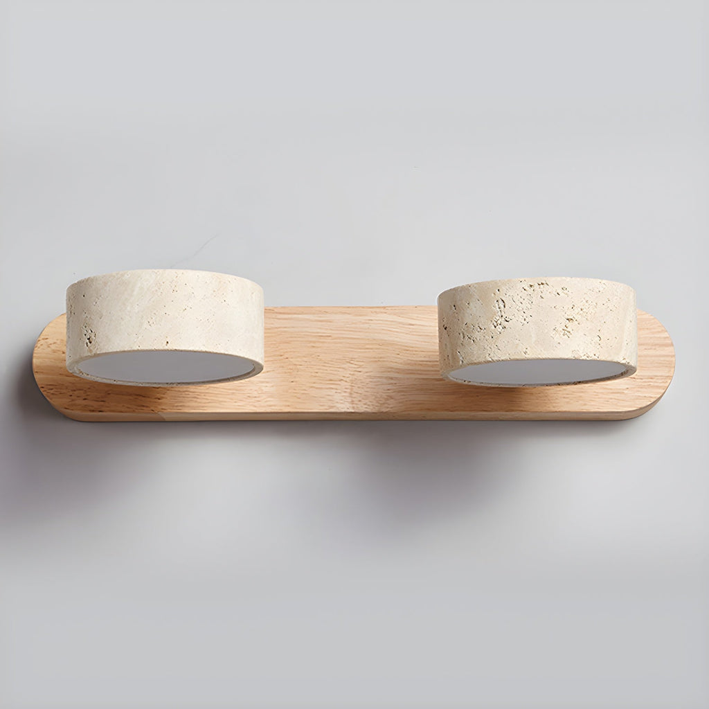 Travertine Duo Wall Light — Natural Stone & Wood Wall Sconce for Bedroom
