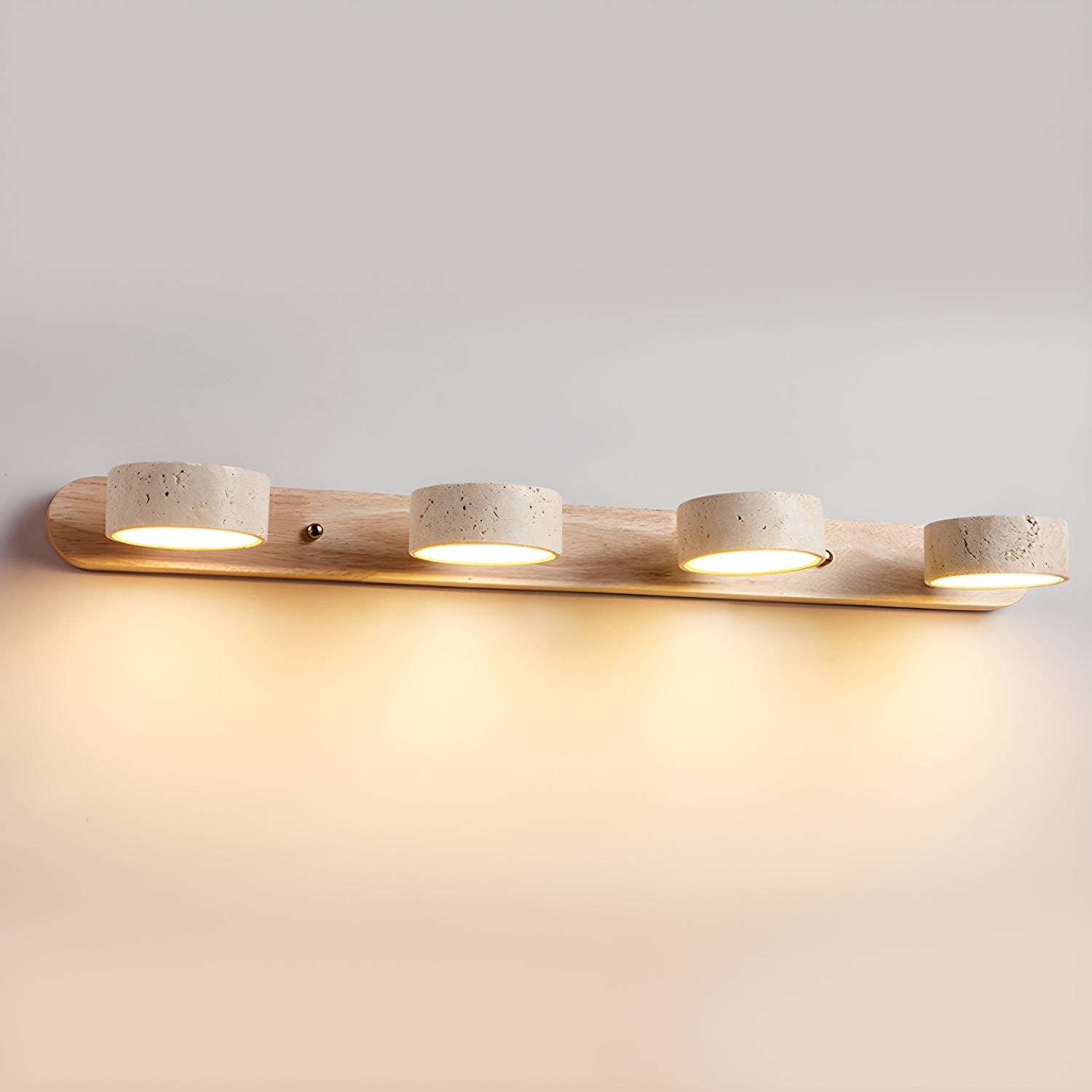 Travertine Duo Wall Light — Natural Stone & Wood Wall Sconce for Bedroom