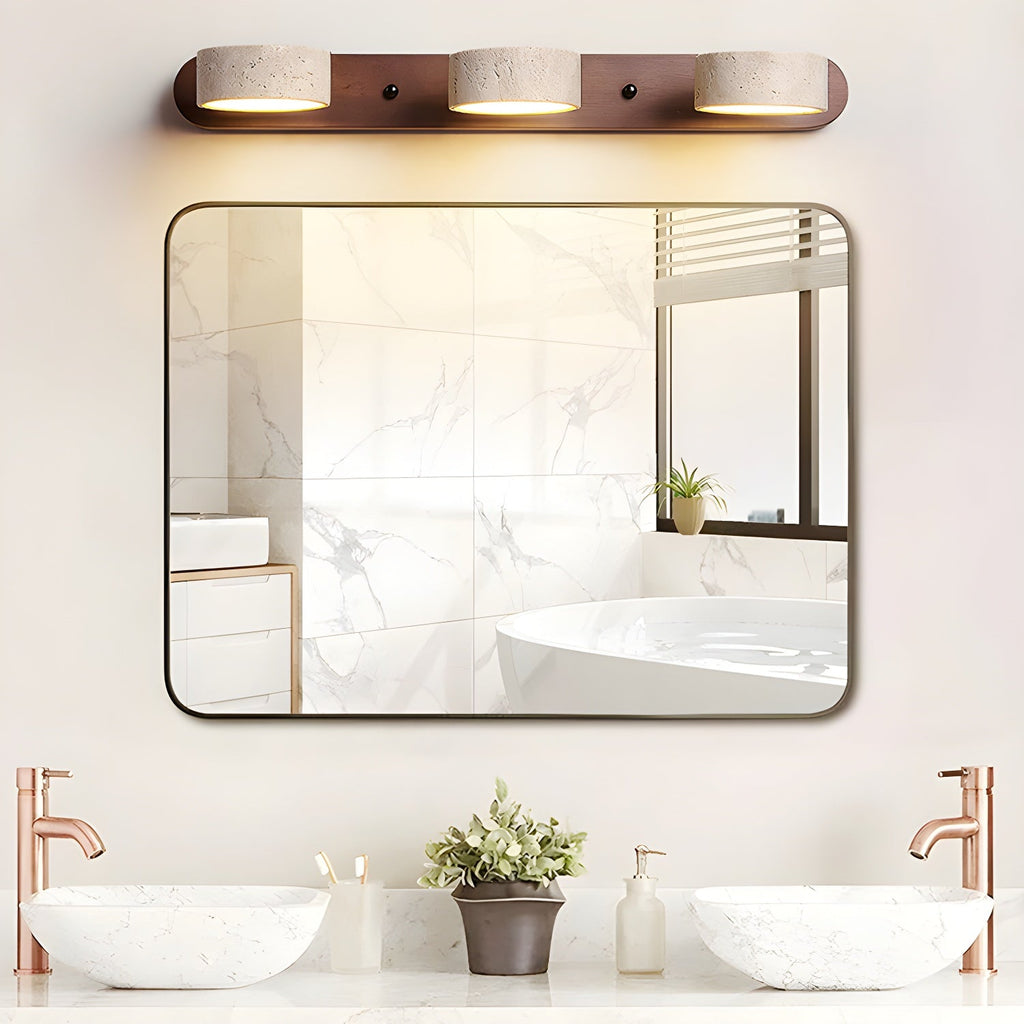 Travertine Duo Wall Light — Natural Stone & Wood Wall Sconce for Bedroom