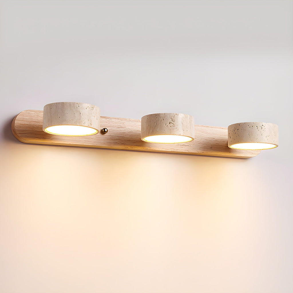 Travertine Duo Wall Light — Natural Stone & Wood Wall Sconce for Bedroom