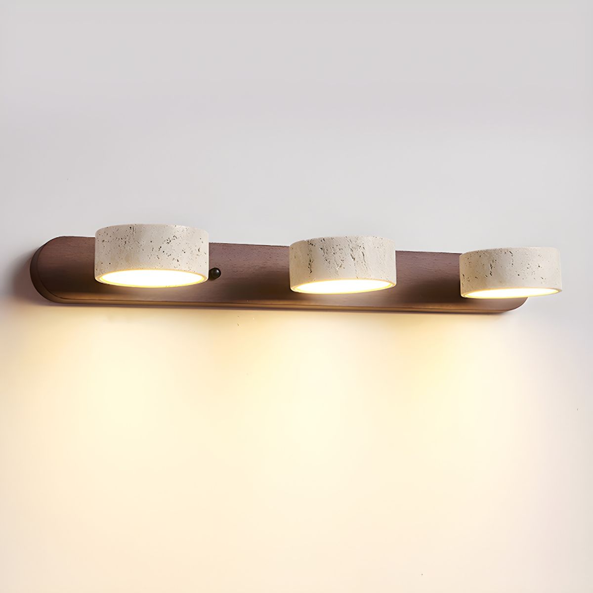 Travertine Duo Wall Light — Natural Stone & Wood Wall Sconce for Bedroom