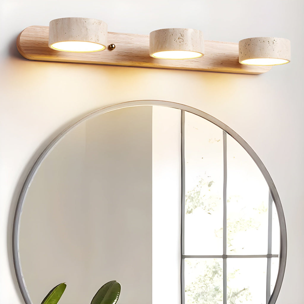 Travertine Duo Wall Light — Natural Stone & Wood Wall Sconce for Bedroom