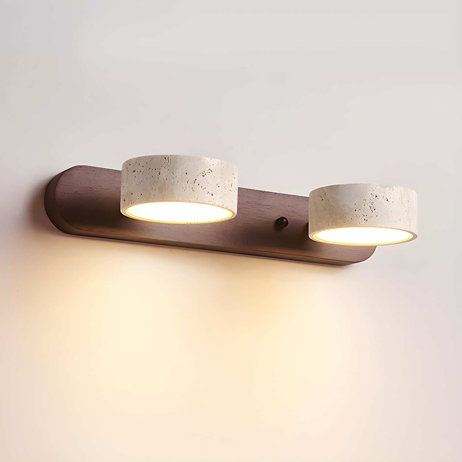 Travertine Duo Wall Light — Natural Stone & Wood Wall Sconce for Bedroom