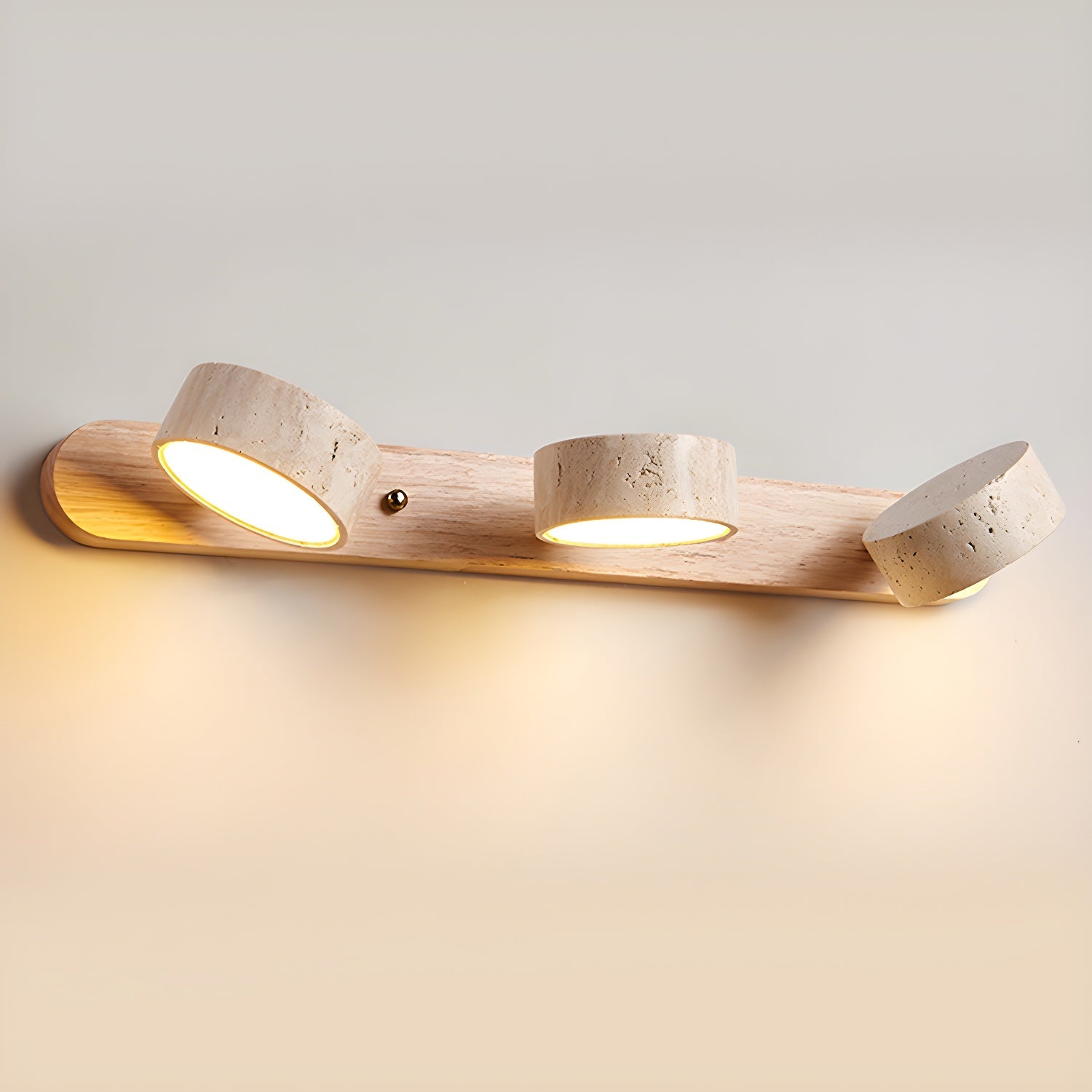 Travertine Duo Wall Light — Natural Stone & Wood Wall Sconce for Bedroom