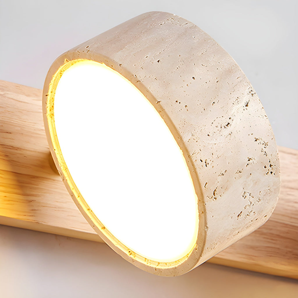 Travertine Duo Wall Light — Natural Stone & Wood Wall Sconce for Bedroom