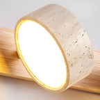 Travertine Duo Wall Light — Natural Stone & Wood Wall Sconce for Bedroom