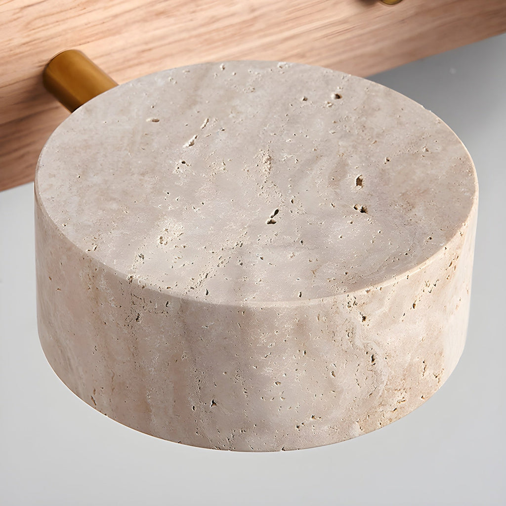 Travertine Duo Wall Light — Natural Stone & Wood Wall Sconce for Bedroom