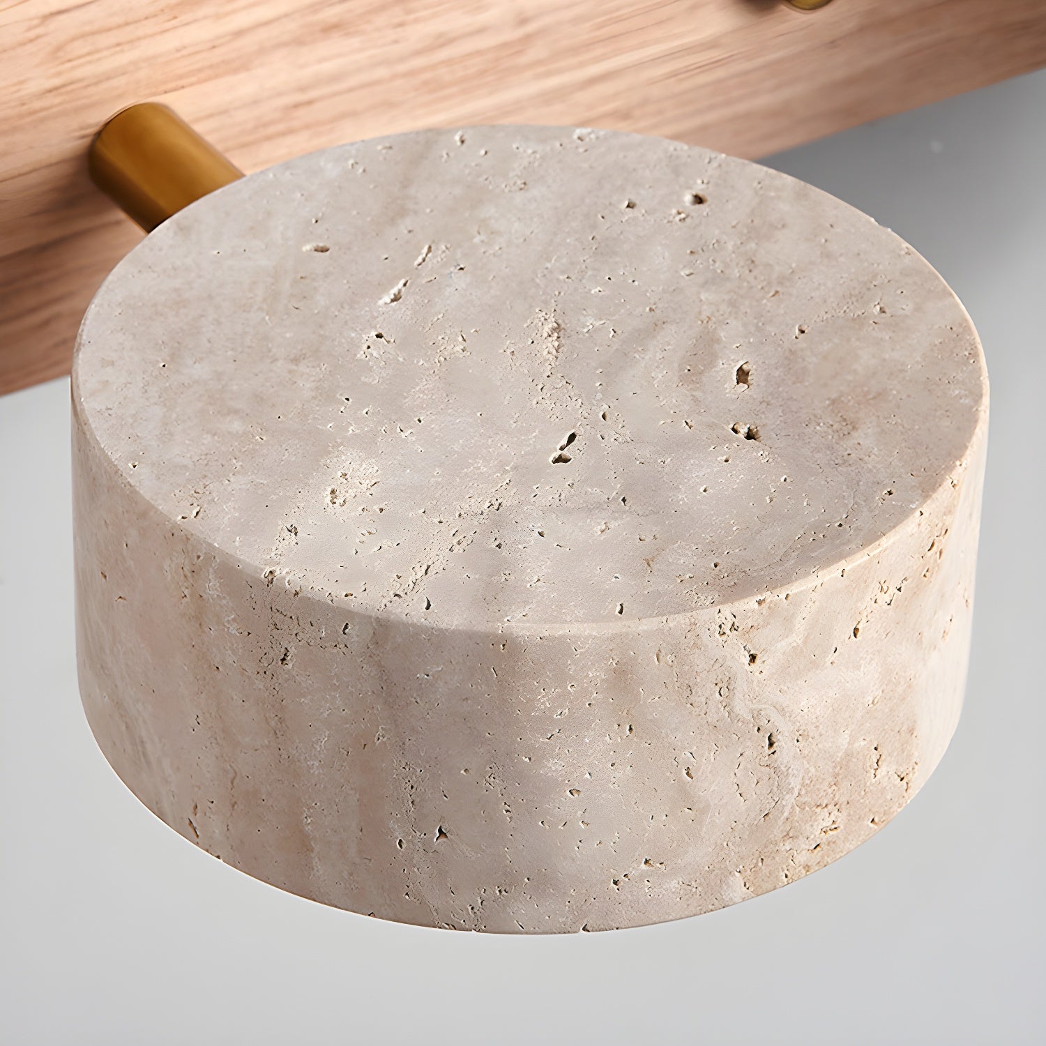 Travertine Duo Wall Light — Natural Stone & Wood Wall Sconce for Bedroom