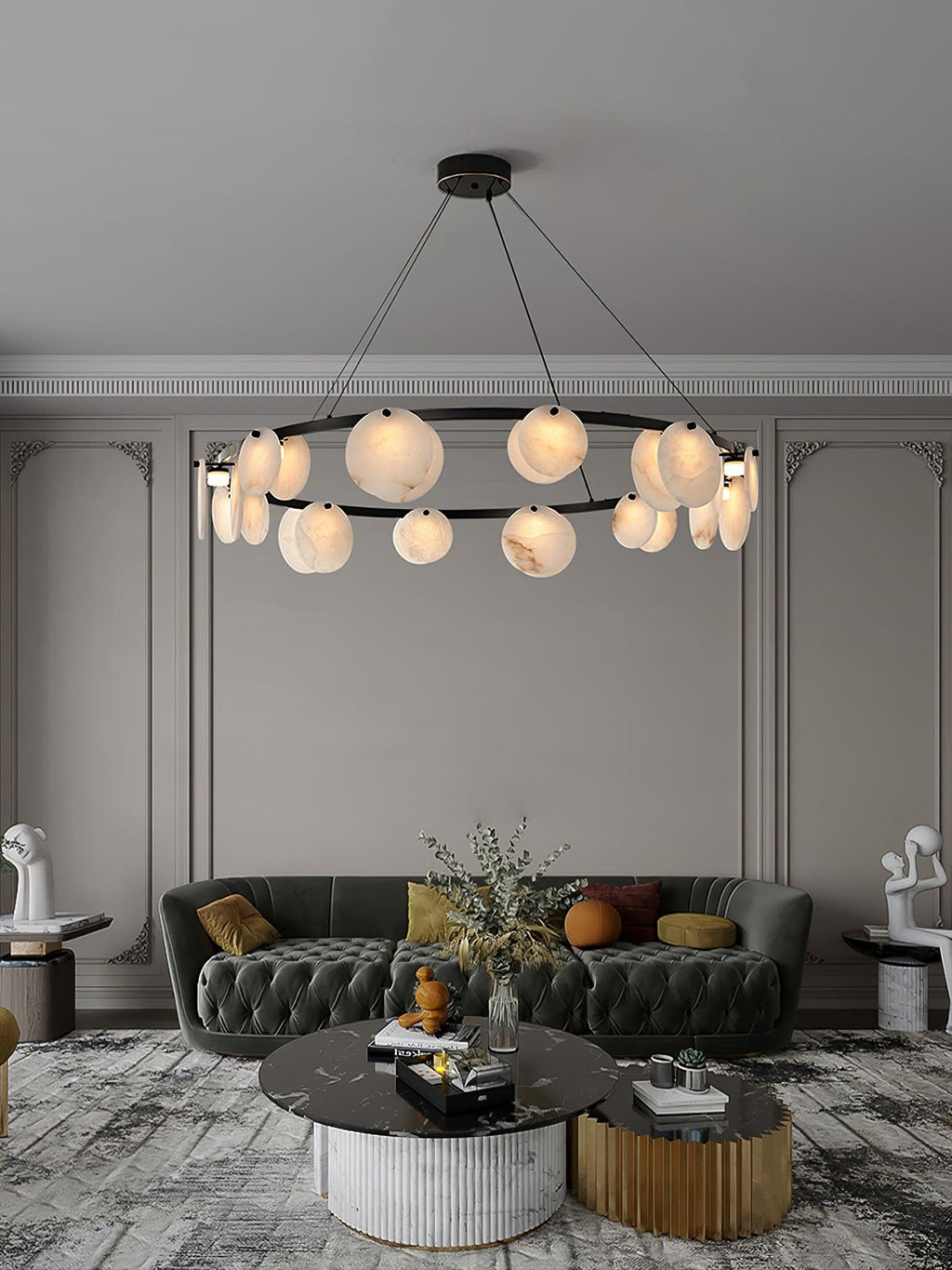 Trinidad Alabaster Chandelier — Gypsum Alabaster Ceiling Light for Living Room