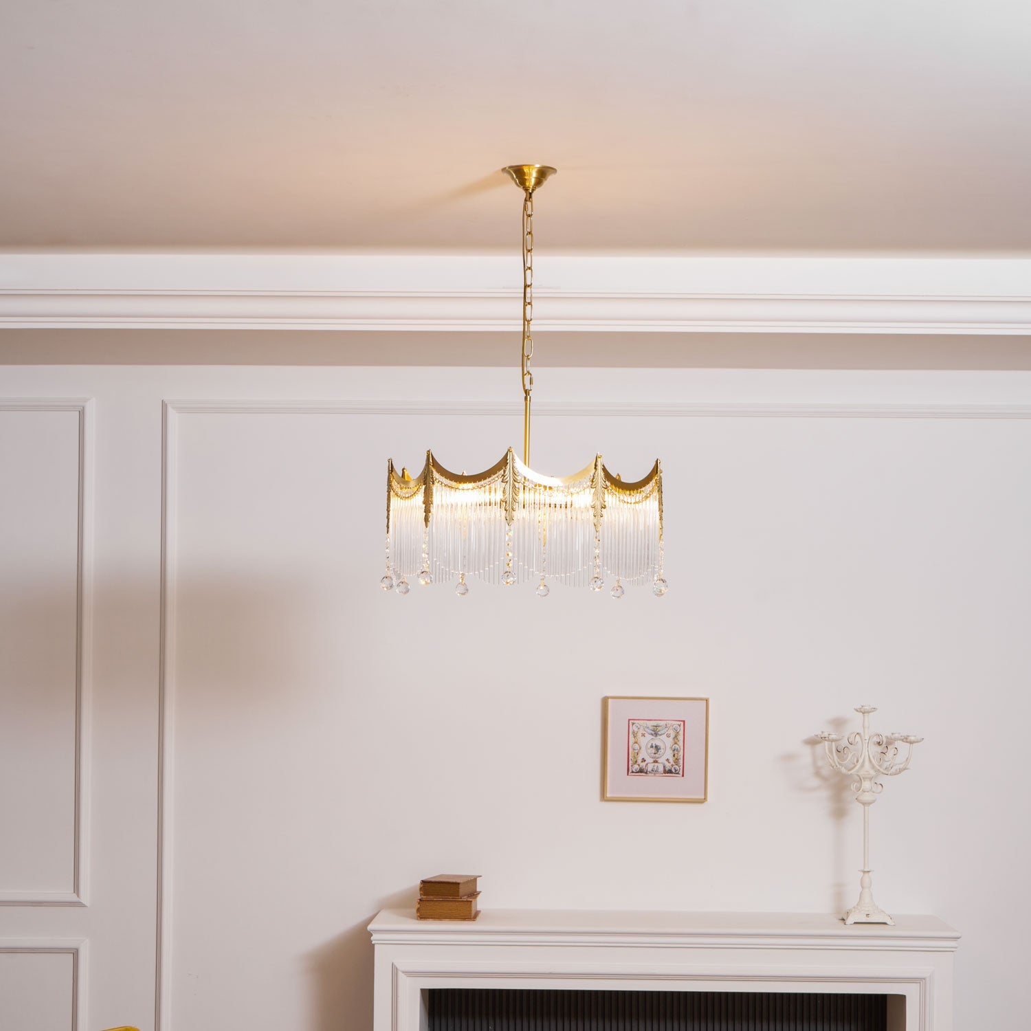 Vacarro Chandelier — Boho Brass & Glass Tiered Ceiling Light for Dining Room