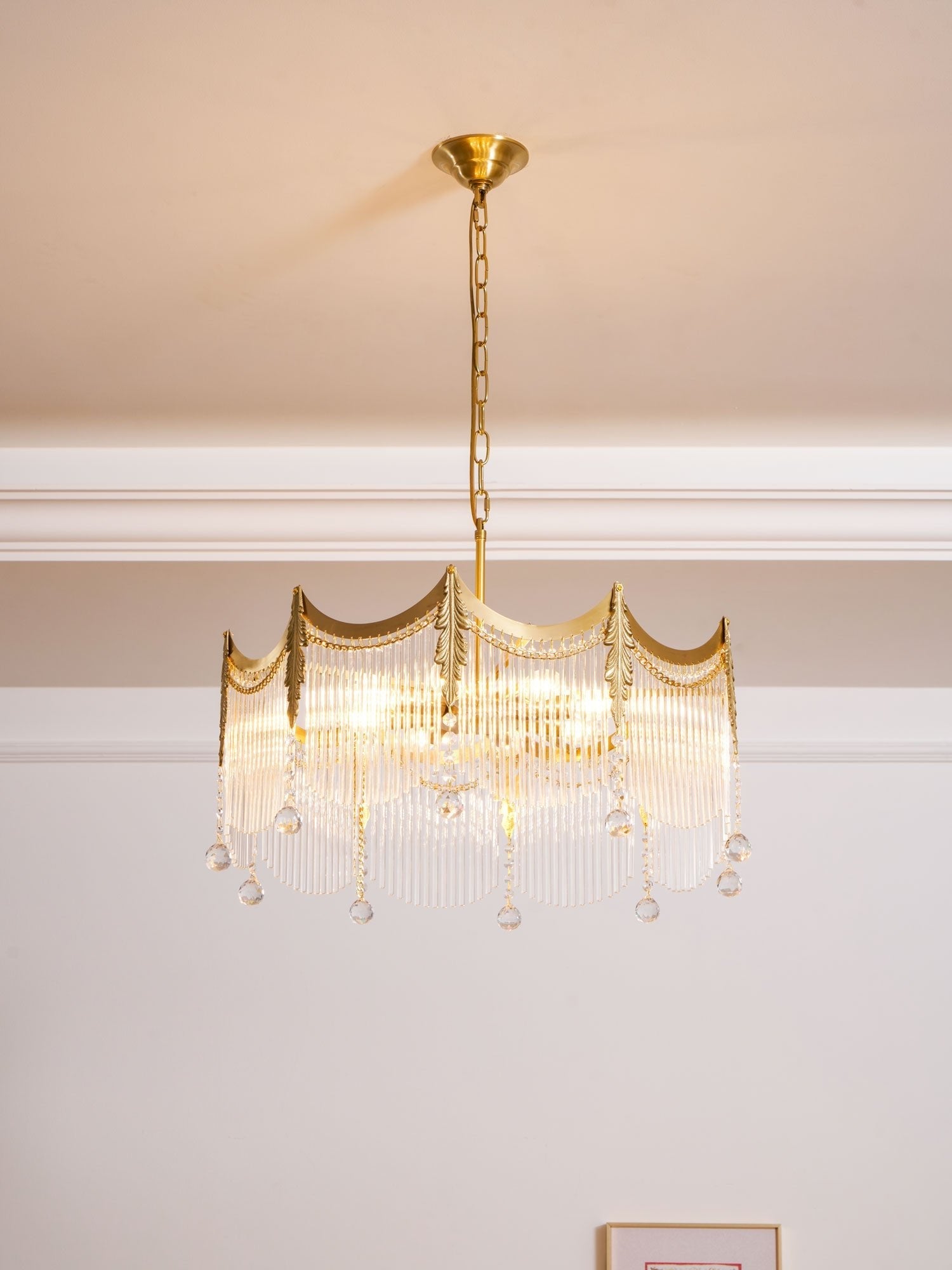 Vacarro Chandelier — Boho Brass & Glass Tiered Ceiling Light for Dining Room