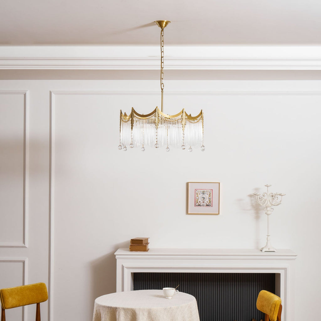 Vacarro Chandelier — Boho Brass & Glass Tiered Ceiling Light for Dining Room