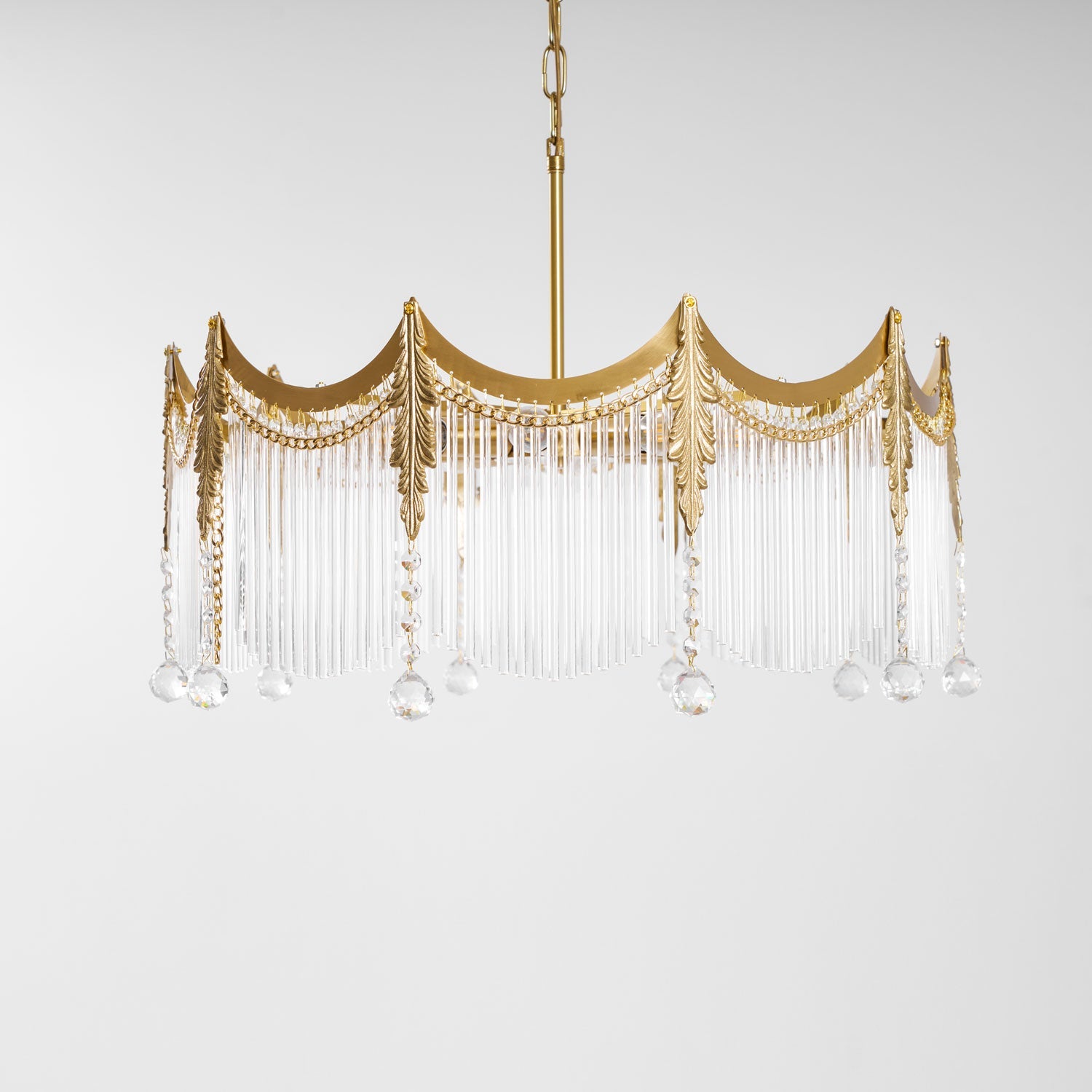 Vacarro Chandelier — Boho Brass & Glass Tiered Ceiling Light for Dining Room