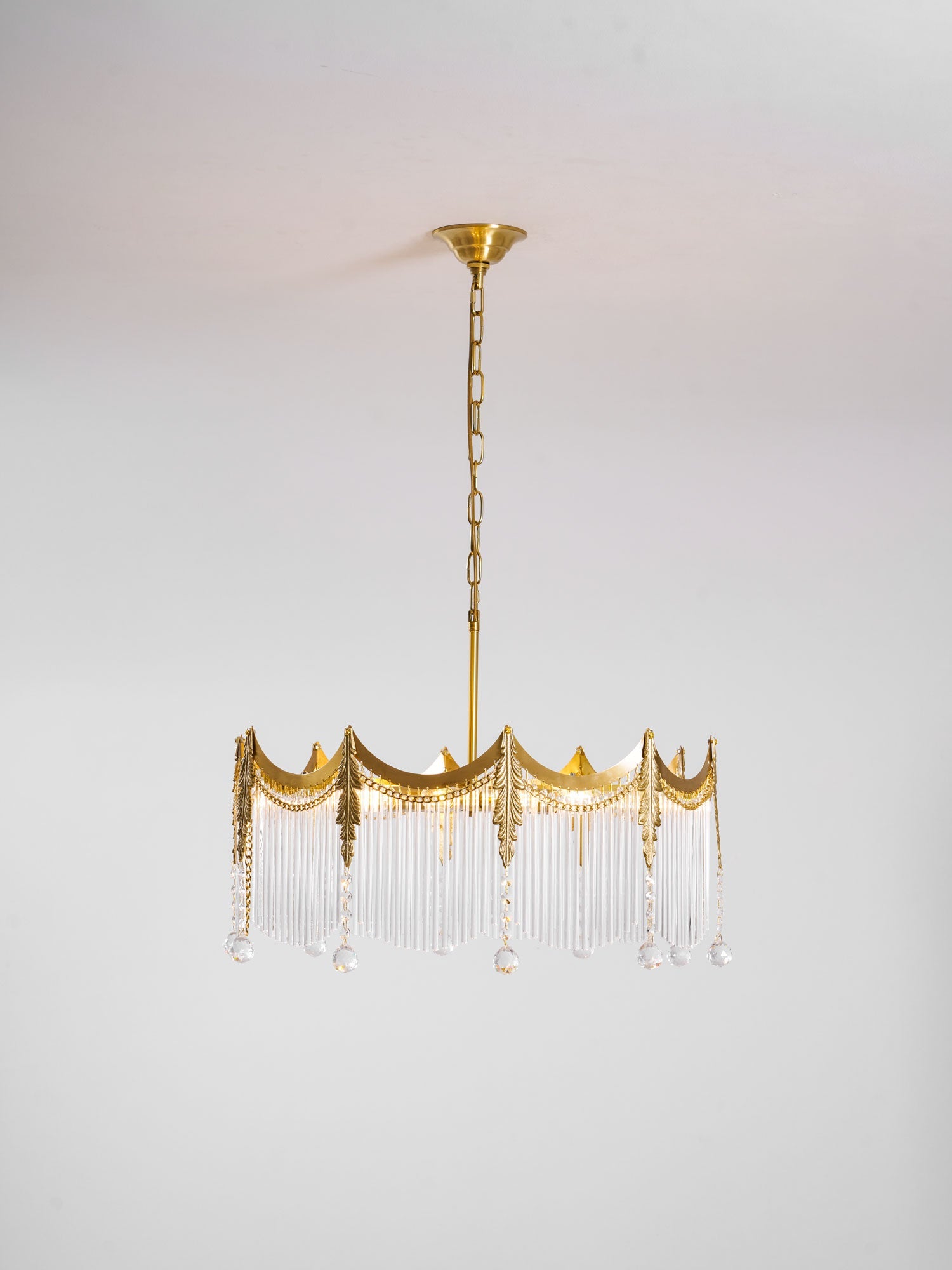 Vacarro Chandelier — Boho Brass & Glass Tiered Ceiling Light for Dining Room