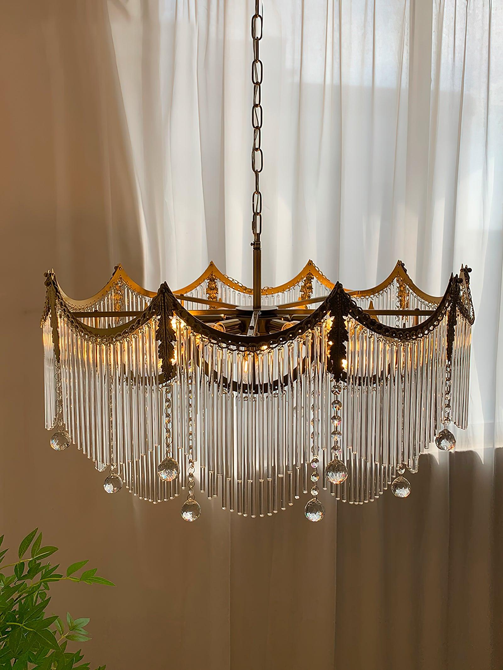 Vacarro Chandelier — Boho Brass & Glass Tiered Ceiling Light for Dining Room