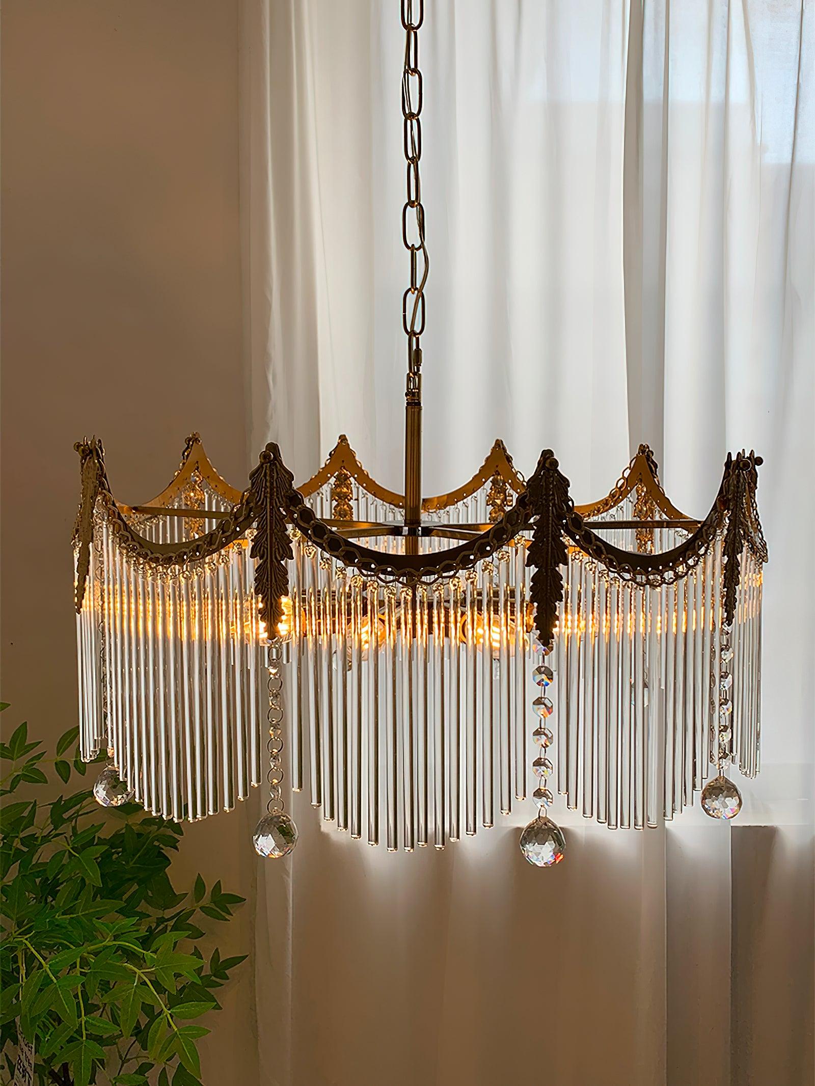 Vacarro Chandelier — Boho Brass & Glass Tiered Ceiling Light for Dining Room