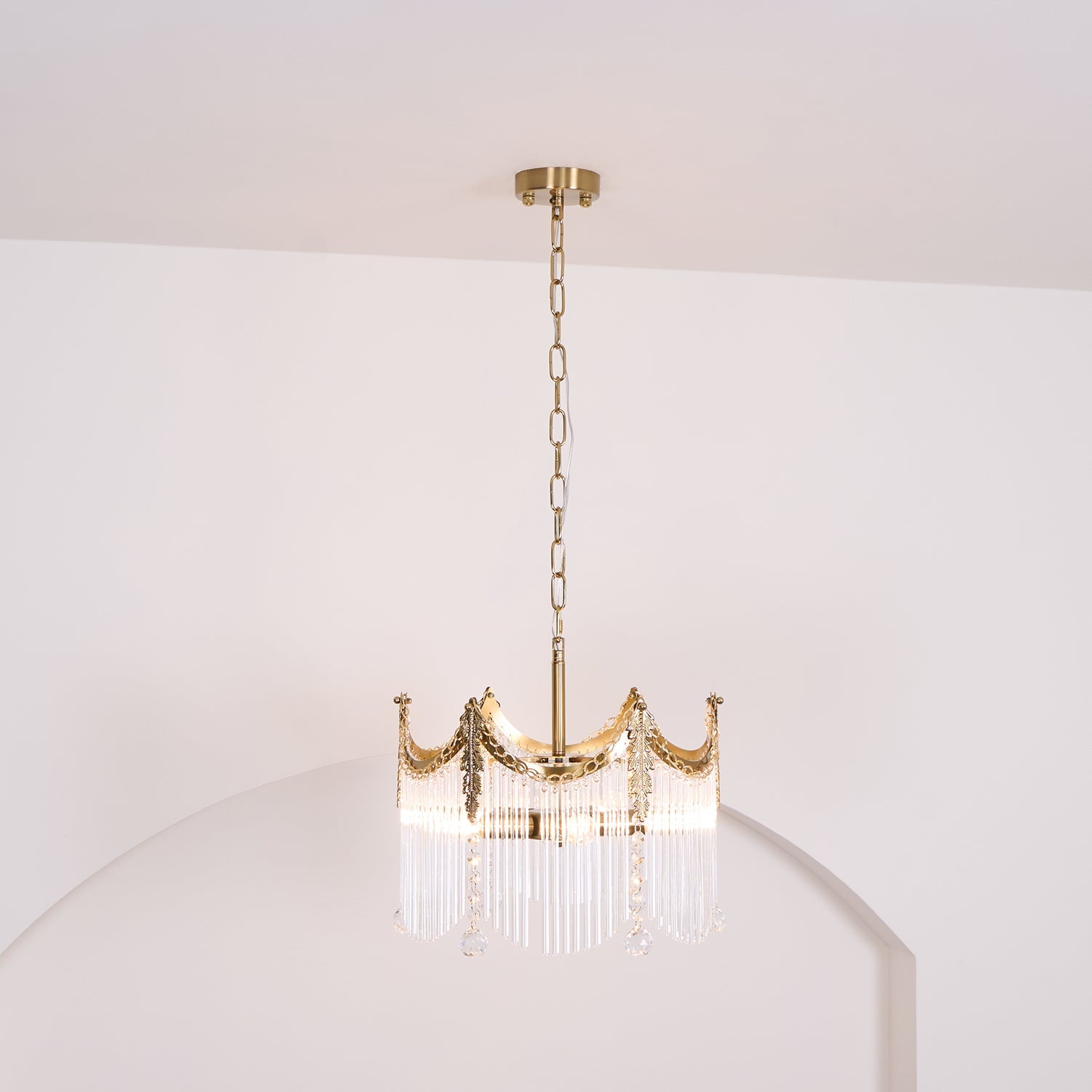 Vacarro Chandelier — Boho Brass & Glass Tiered Ceiling Light for Dining Room