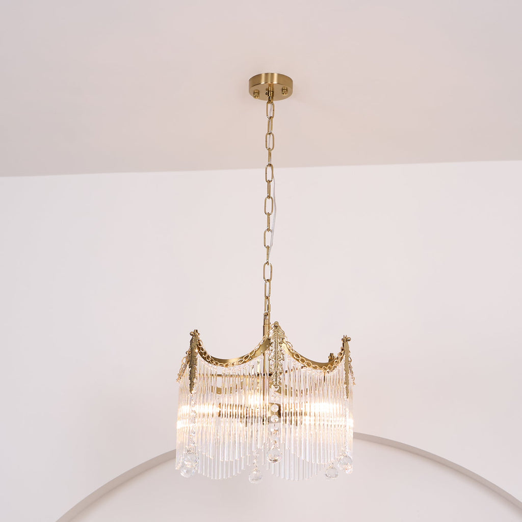 Vacarro Chandelier — Boho Brass & Glass Tiered Ceiling Light for Dining Room