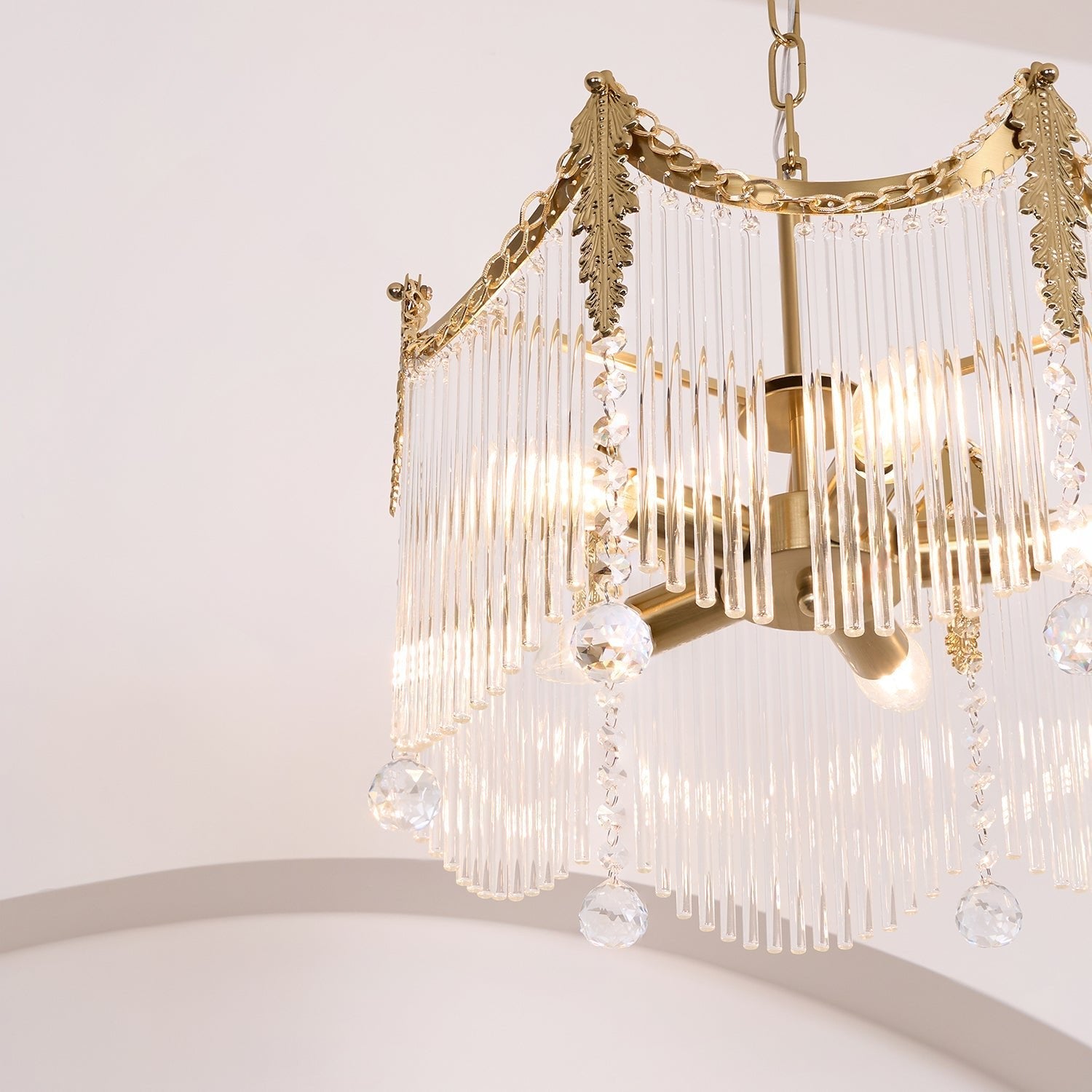 Vacarro Chandelier — Boho Brass & Glass Tiered Ceiling Light for Dining Room