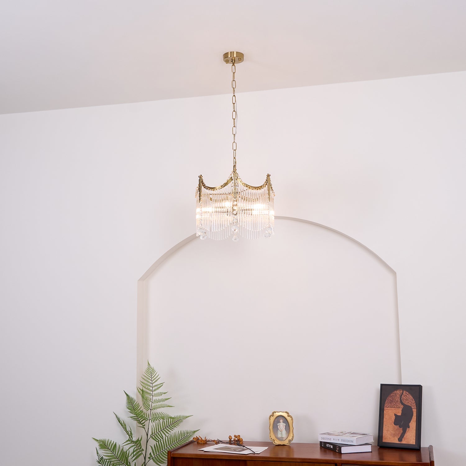Vacarro Chandelier — Boho Brass & Glass Tiered Ceiling Light for Dining Room