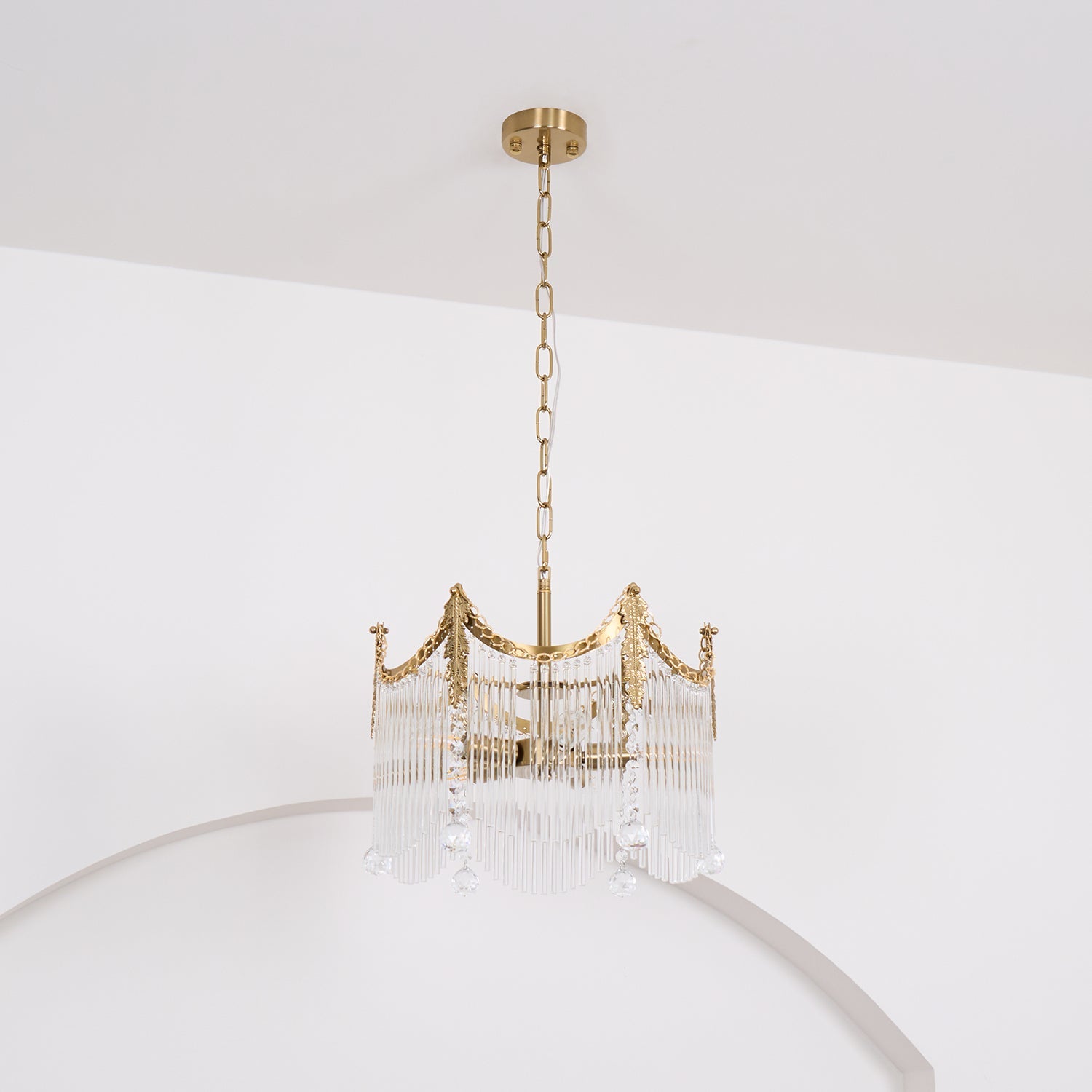 Vacarro Chandelier — Boho Brass & Glass Tiered Ceiling Light for Dining Room