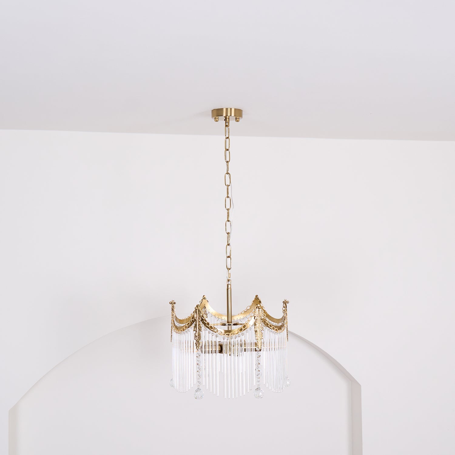 Vacarro Chandelier — Boho Brass & Glass Tiered Ceiling Light for Dining Room