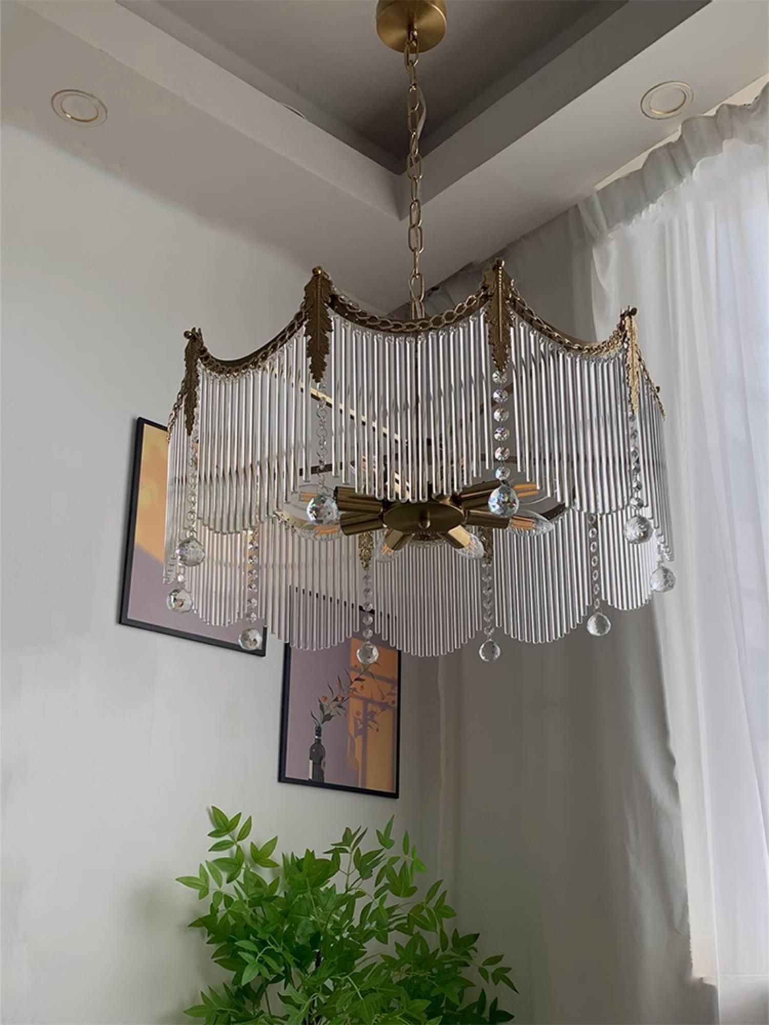 Vacarro Chandelier — Boho Brass & Glass Tiered Ceiling Light for Dining Room