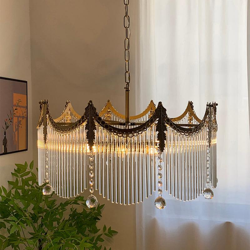 Vacarro Chandelier — Boho Brass & Glass Tiered Ceiling Light for Dining Room