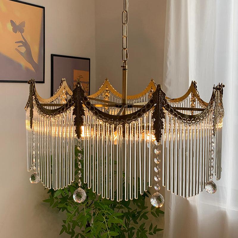 Vacarro Chandelier — Boho Brass & Glass Tiered Ceiling Light for Dining Room