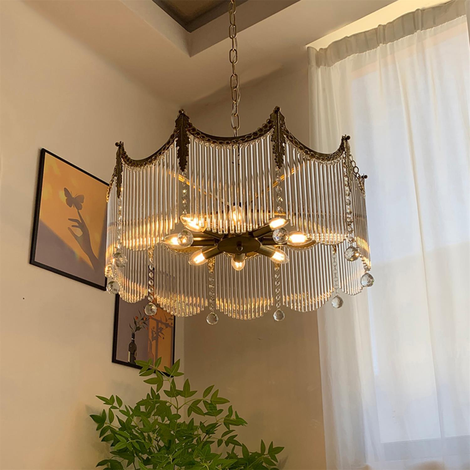 Vacarro Chandelier — Boho Brass & Glass Tiered Ceiling Light for Dining Room