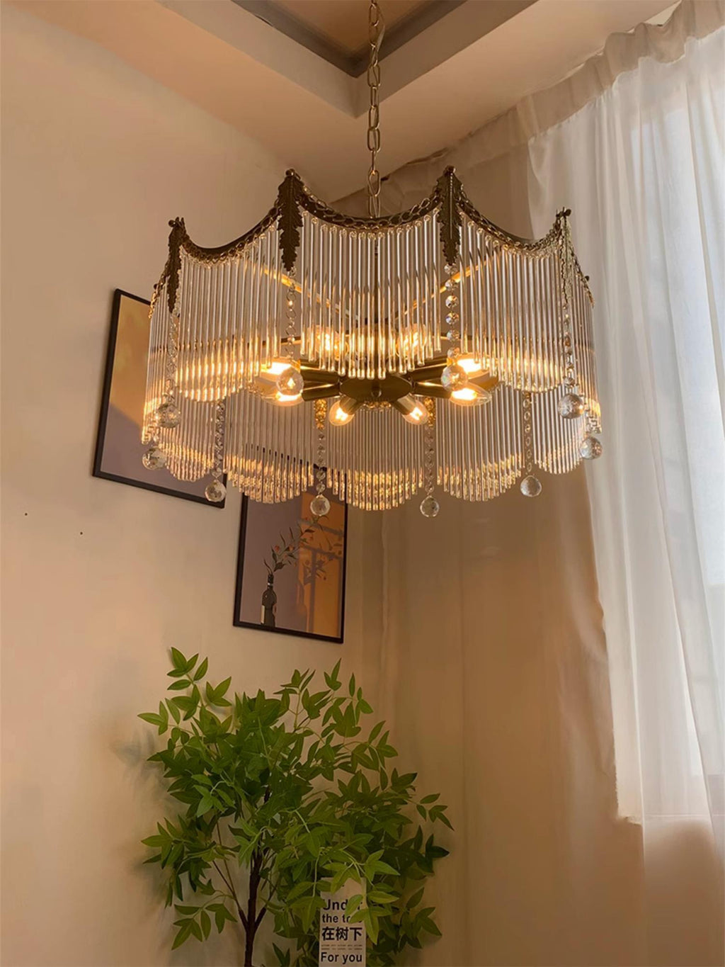 Vacarro Chandelier — Boho Brass & Glass Tiered Ceiling Light for Dining Room