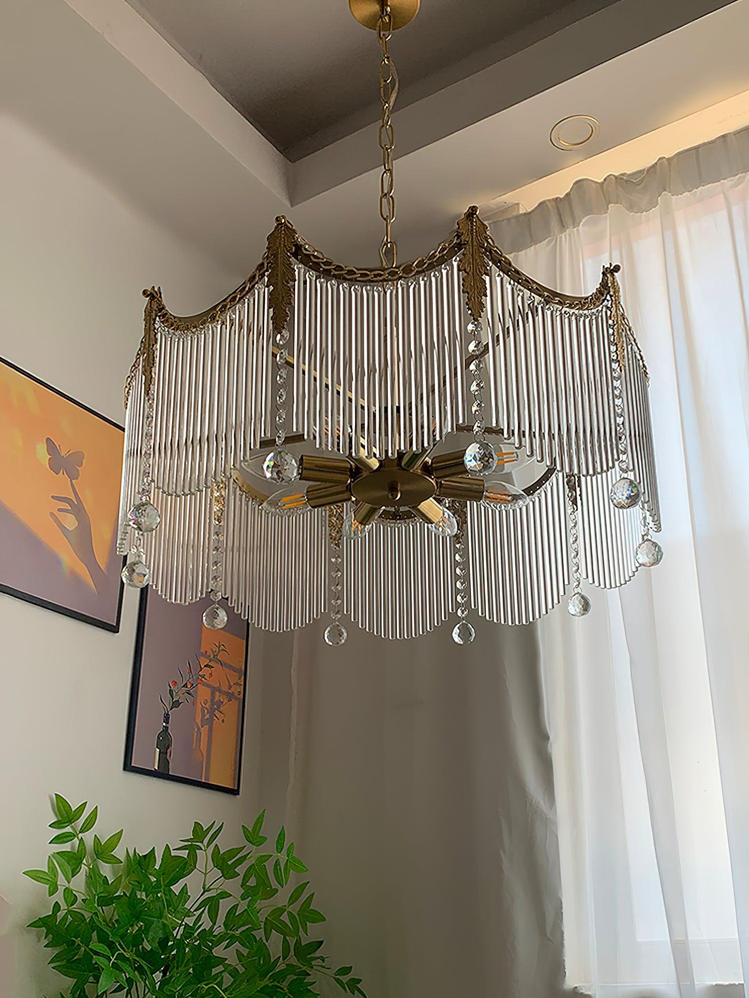 Vacarro Chandelier — Boho Brass & Glass Tiered Ceiling Light for Dining Room