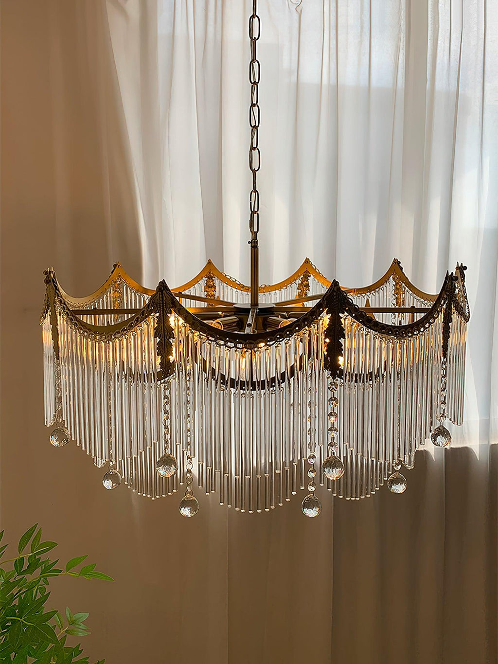 Vacarro Chandelier — Boho Brass & Glass Tiered Ceiling Light for Dining Room