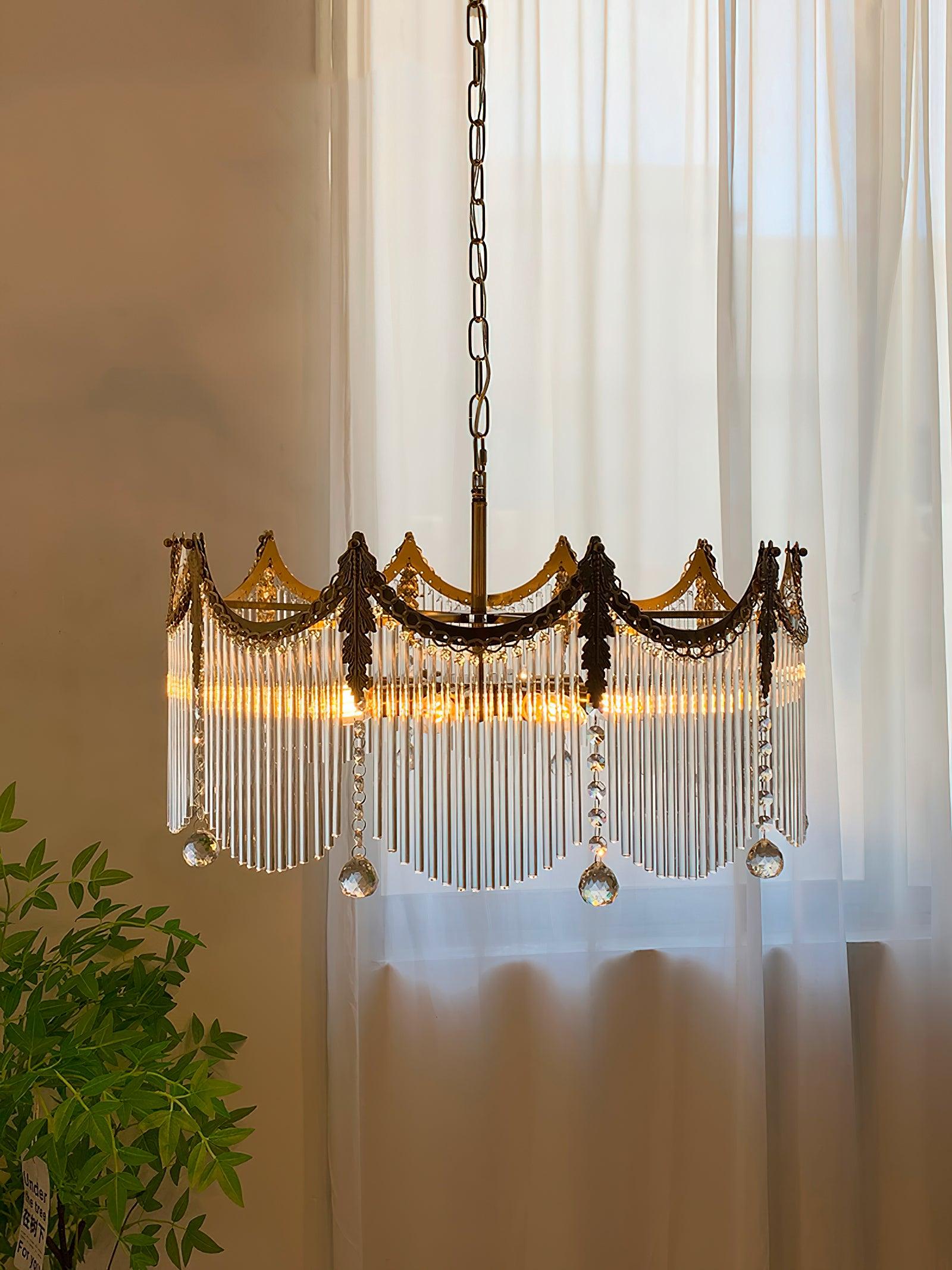 Vacarro Chandelier — Boho Brass & Glass Tiered Ceiling Light for Dining Room